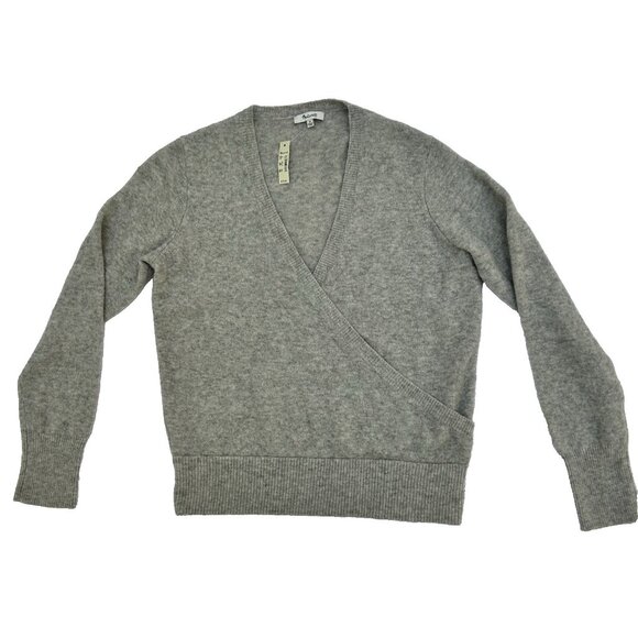 Madewell Wrap V-Neck Sweater in Coziest Yarn Gray Merino Wool Alpaca Size Medium - Picture 2 of 9